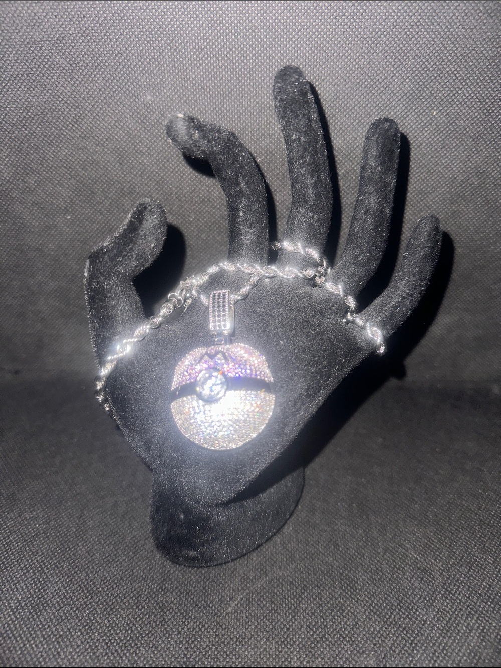 Sparkling Poké Ball Pendant Necklace in Purple and Silver
